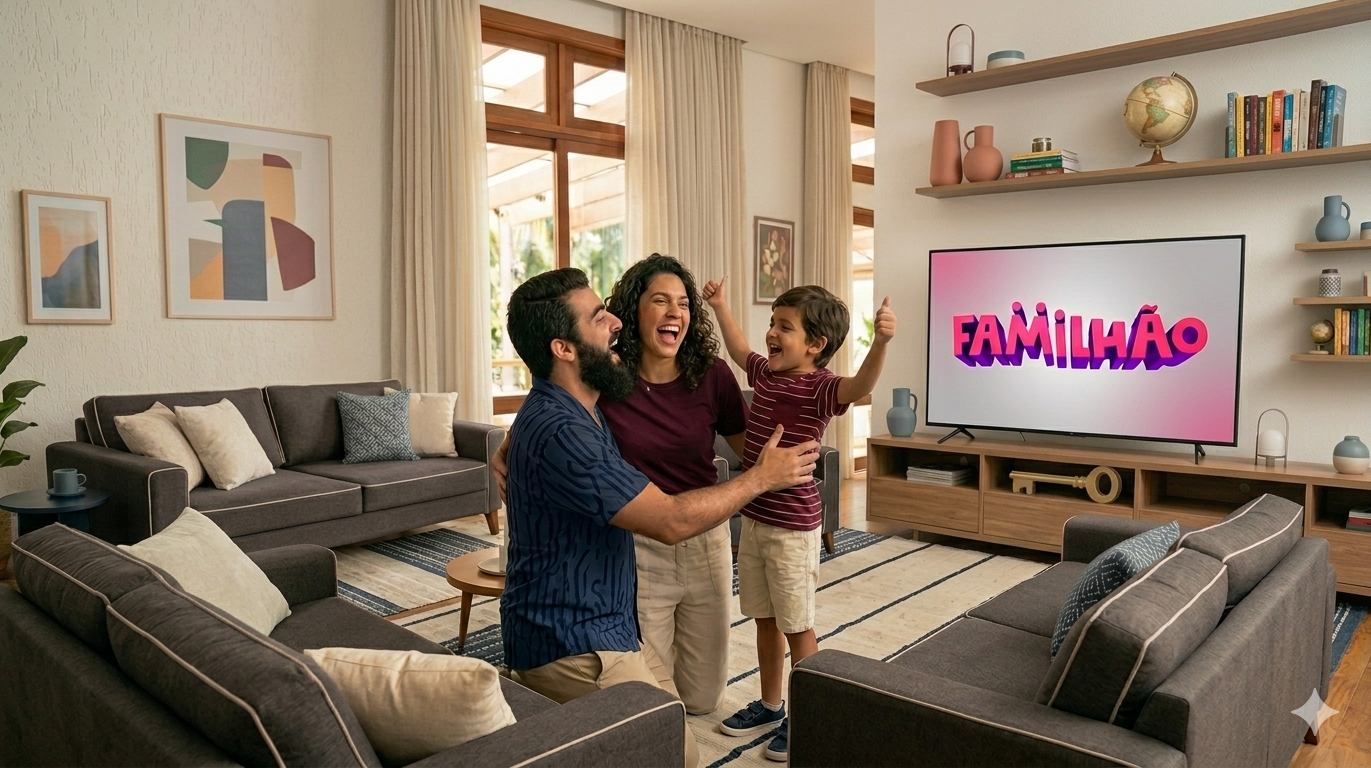 Família comemorando o Familhão do Luciano Huck