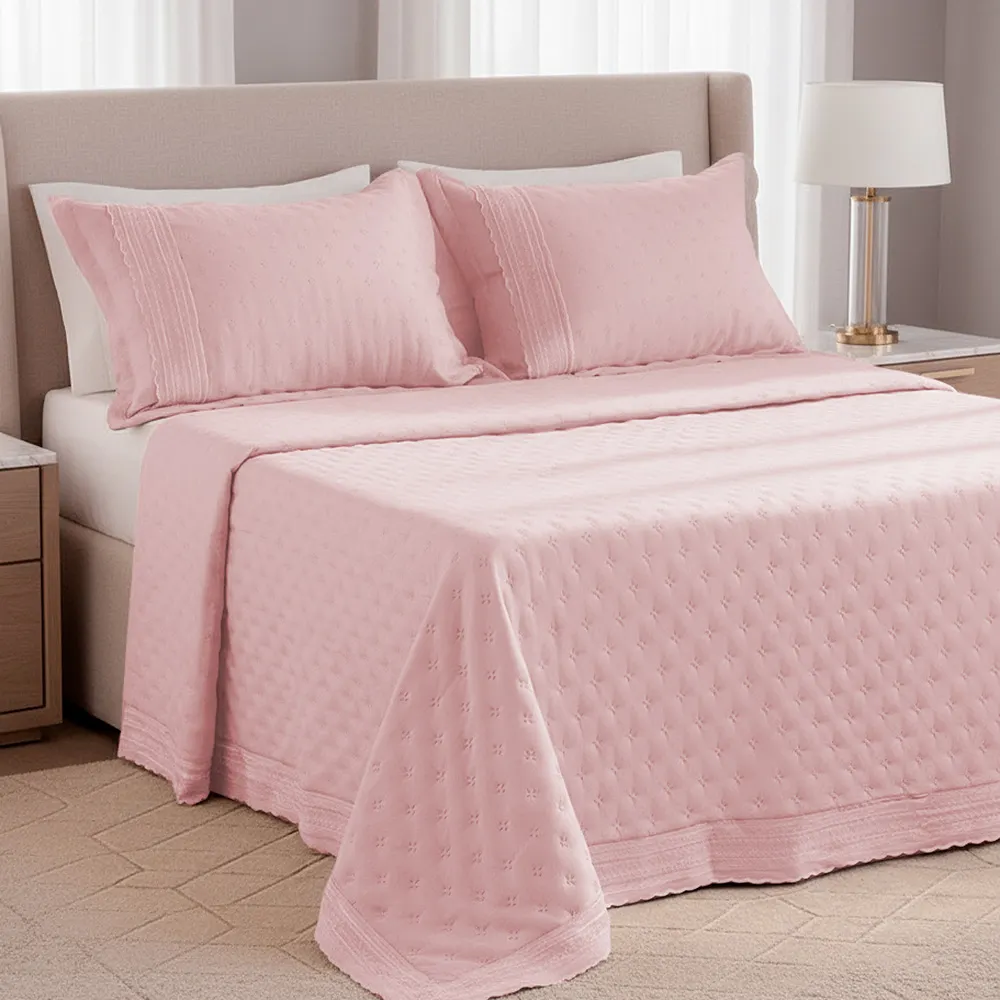 Cobre-leito rosa bordado com melhor preço
